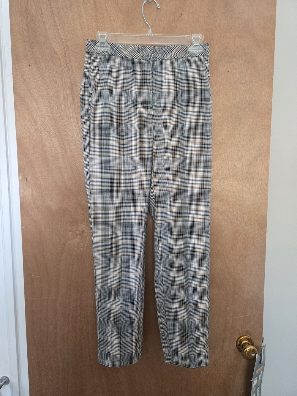 H&M Plaid Straight-Leg Trousers - Gray and Tan